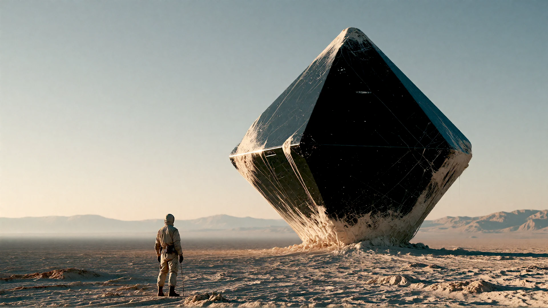 A traveler beneath a floating stone.