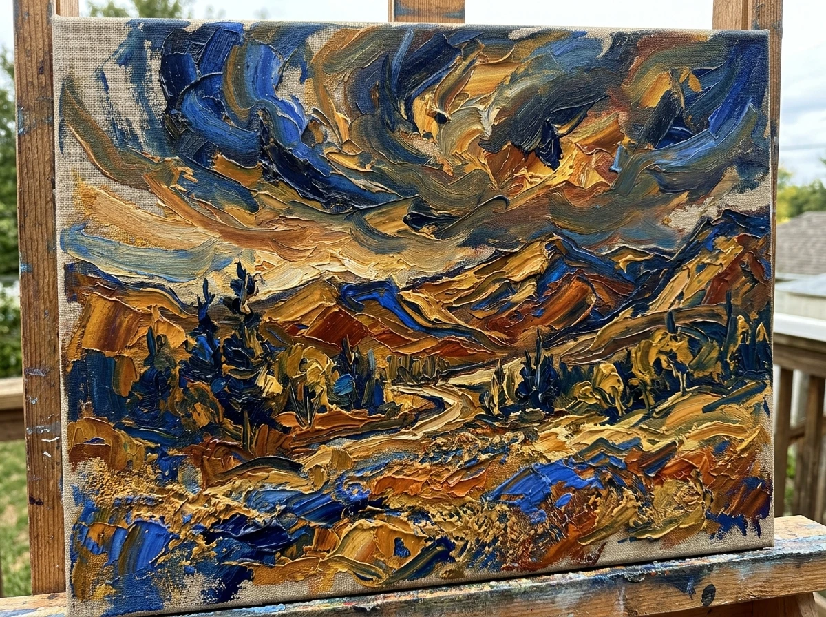 Oil painting with impasto palette-knife texture