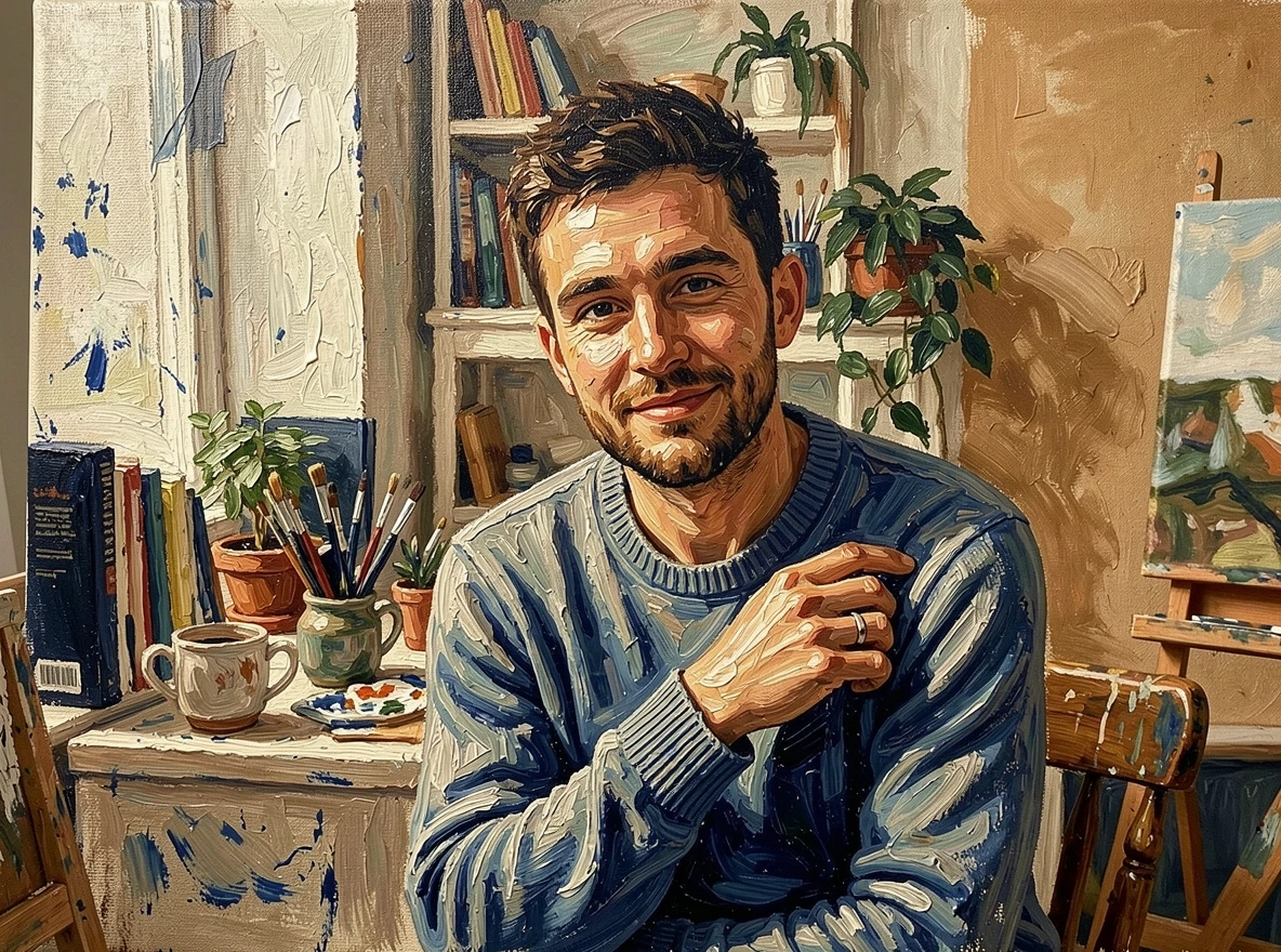 Oil painting portrait with tactile brushstrokes
