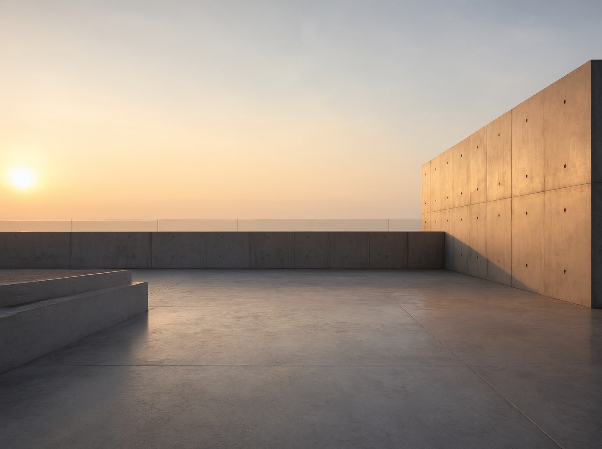 Minimalist concrete terrace at sunset