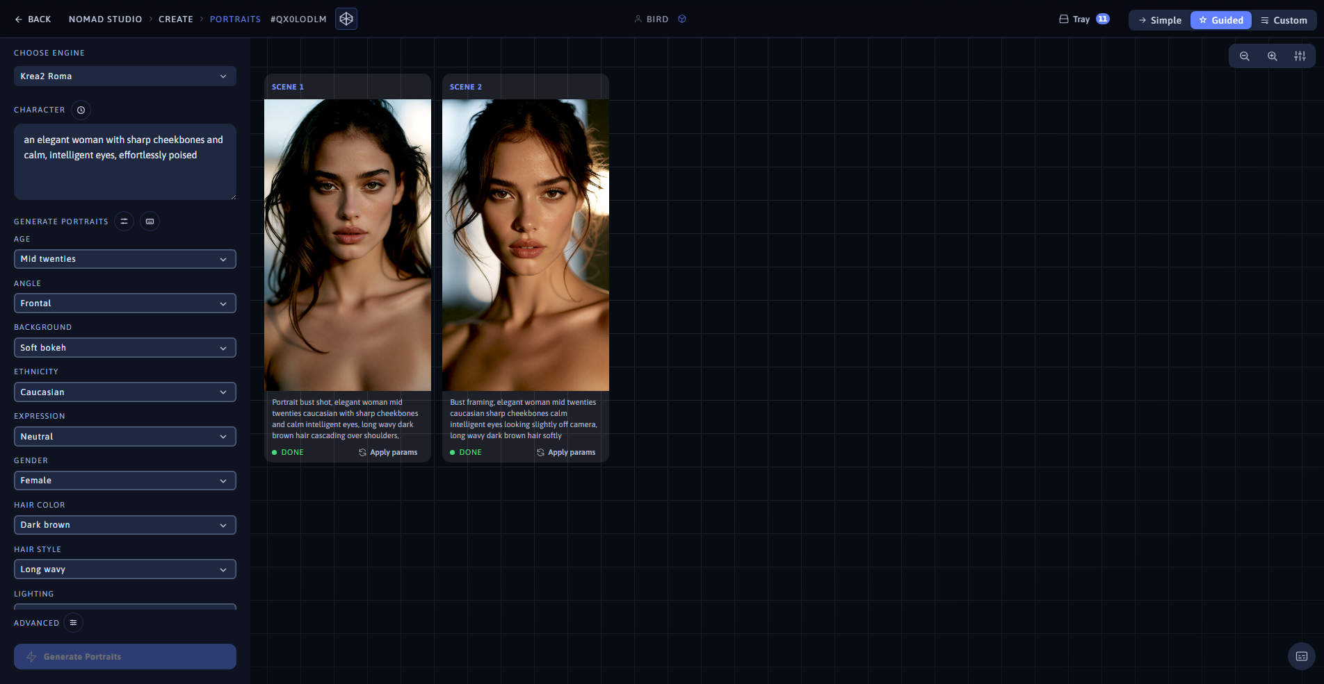 Nomad Studio Portraits page showing both portrait variations from one character description